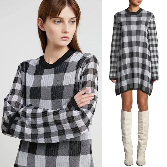 ALEXANDER MCQUEEN Gingham Heritage Plaid Knit Long Sleeve Relaxed Fit Dress XS - Picture 1 of 10